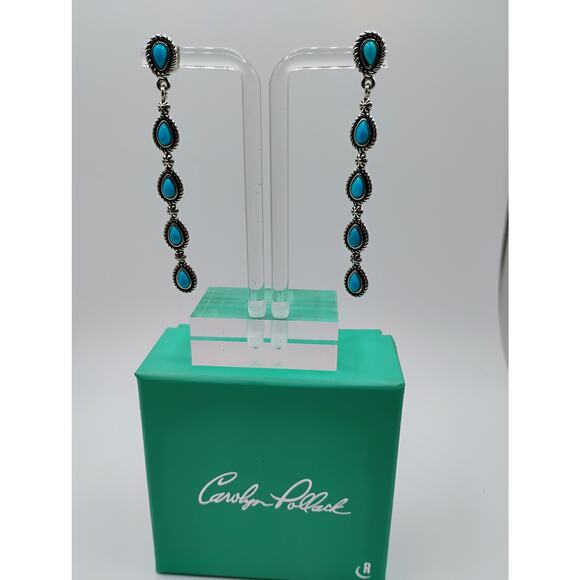 Carolyn Pollack Signature Turquoise Dangle Earrings set in Sterling Silver - Picture 3 of 6